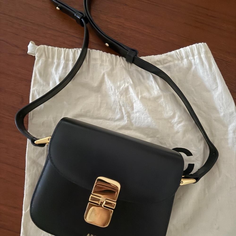 A.P.C. Black Grace Crossbody Bag with Gold Accents